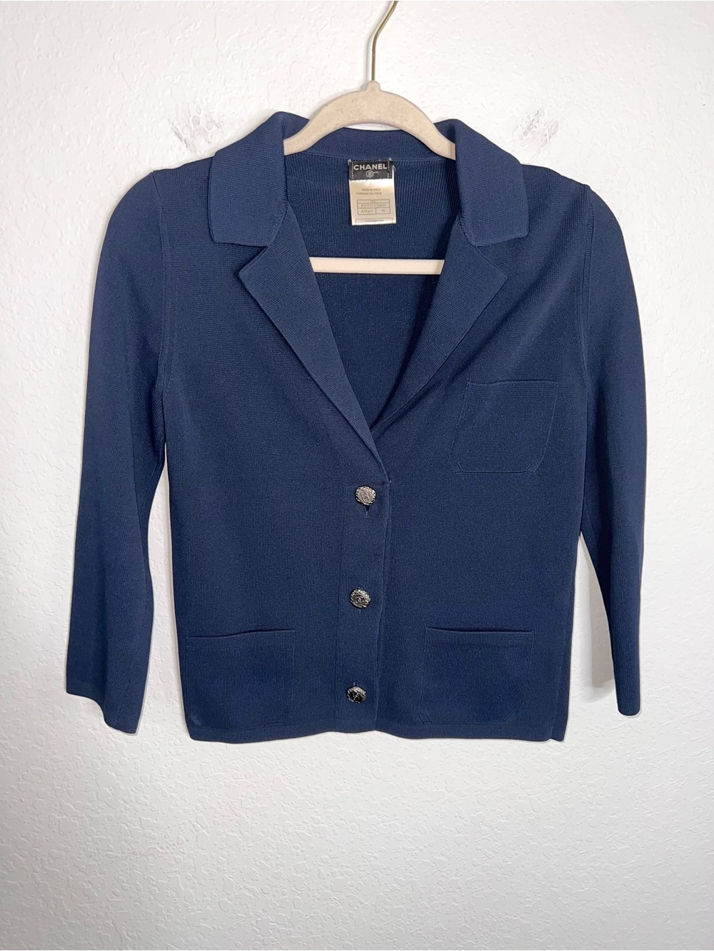 Vintage Chanel Blazer Jacket Women’s 38 size 2 XS knit Navy Blue B28 - Picture 2 of 10